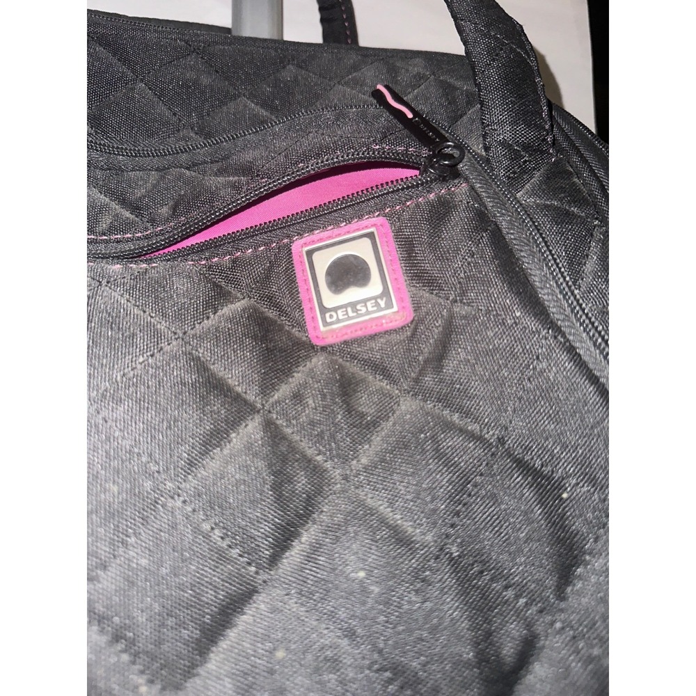 Delsey Quilted Rolling Carry On Bag Black Pink Legacy Travel Luggage - Picture 3 of 8